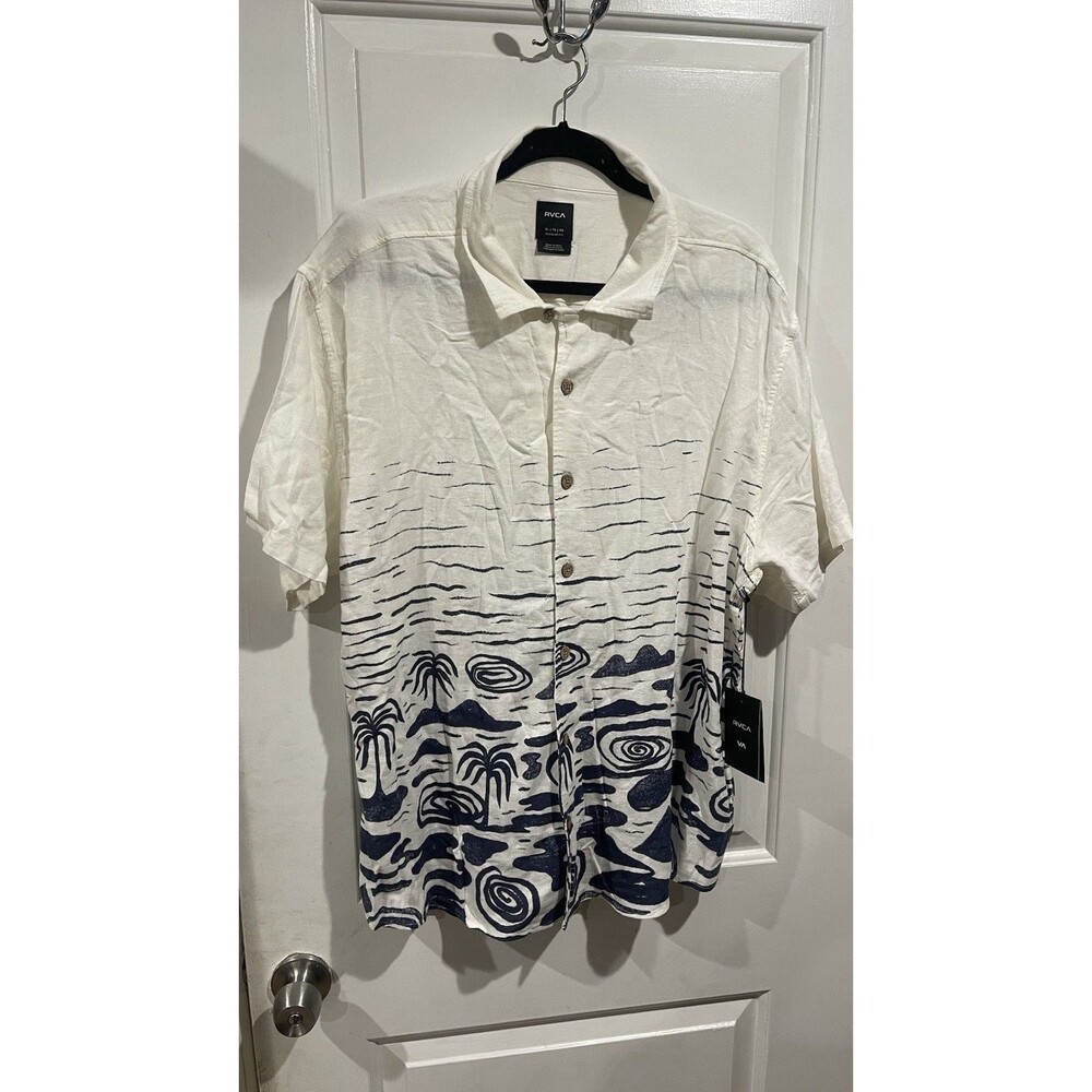 RVCA Print Button-Up Shirt Men's Hawaiian Shirt Size XL Cotton